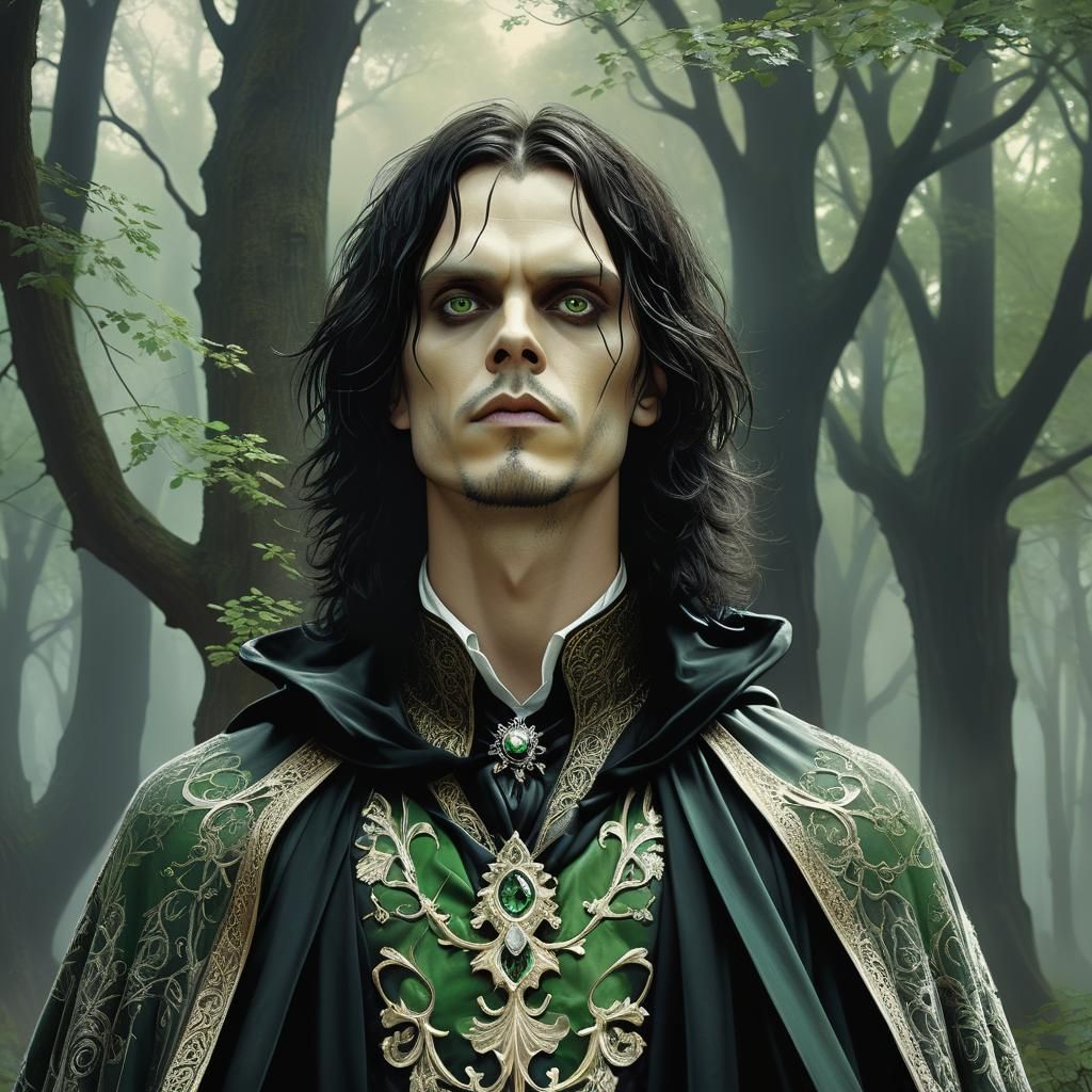 Gothic Portrait of Handsome Man with Green Eyes