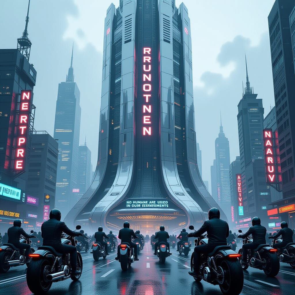 Cyberpunk Cityscape: Robot Intelligence Center
