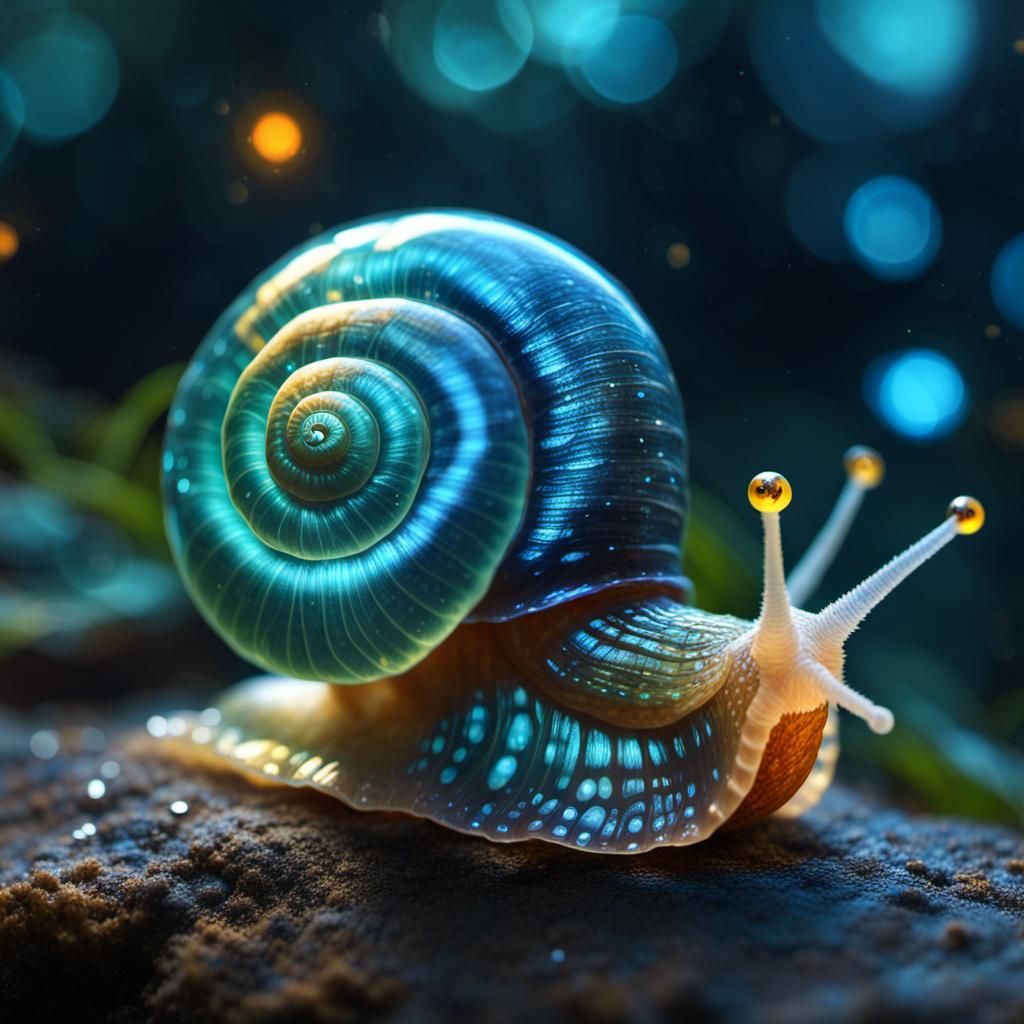 Bioluminescent Jelly Snail in a Fantasy Nightscape