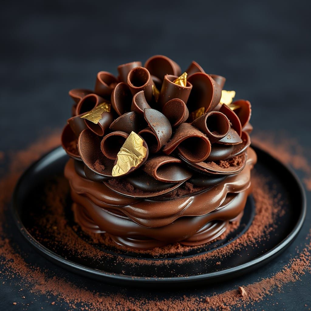 Elaborate Chocolate Sculpture with Gold Leaf Accents