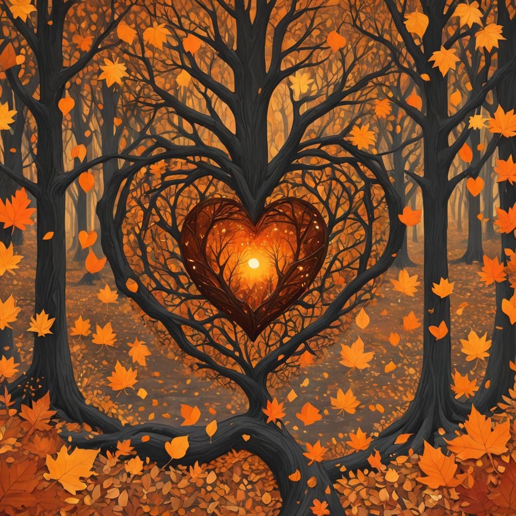 Orange Crystal Heart in Anime Forest