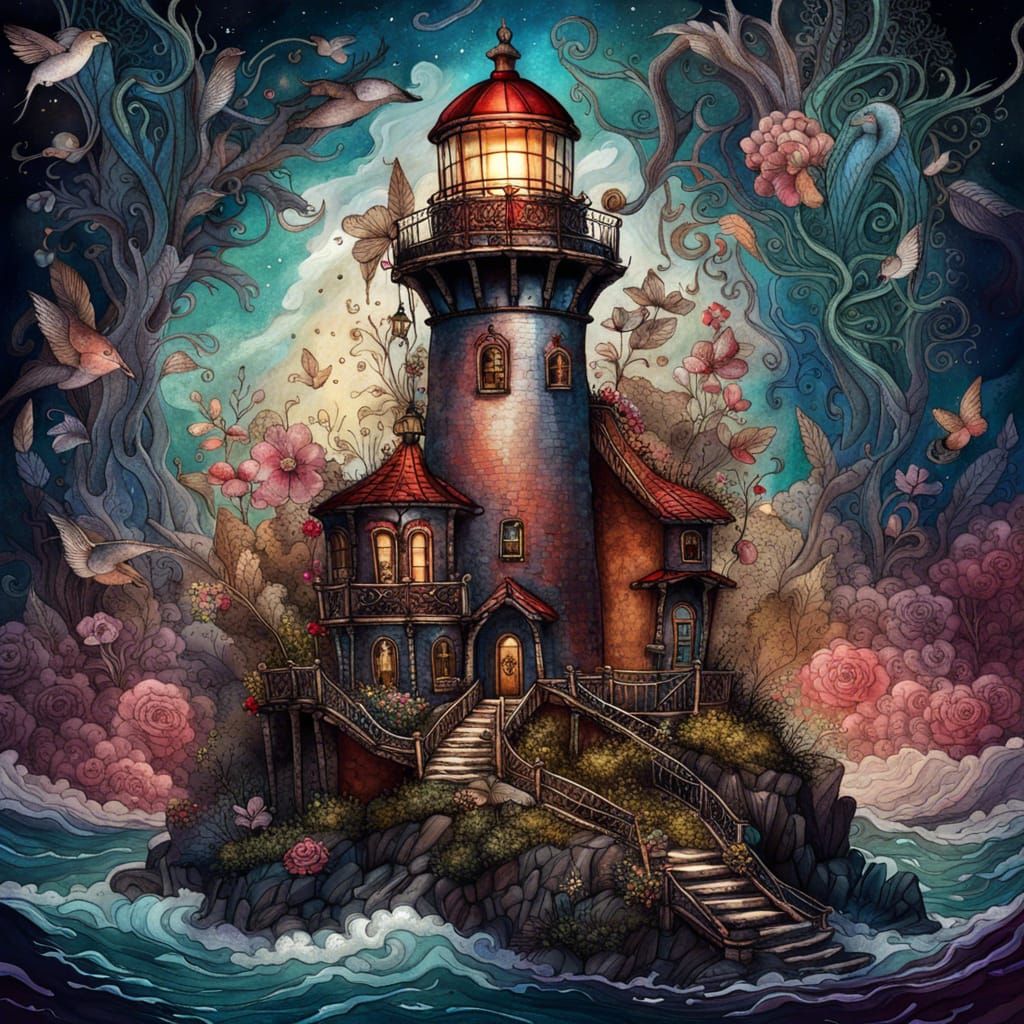 Intricately Detailed Lighthouse in Fairycore Gothic Style
