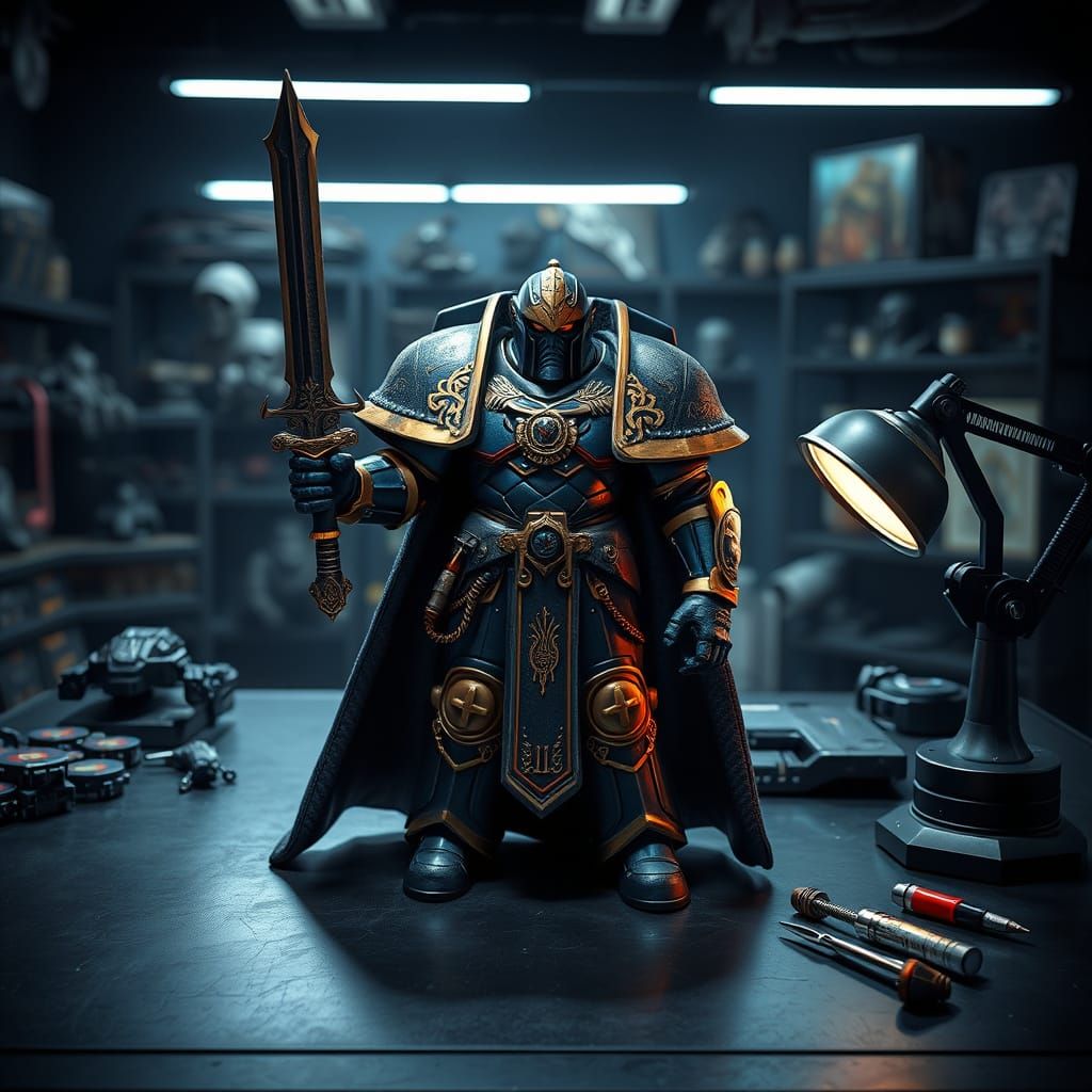 High-Tech Workshop with Warhammer 40K Iconic Figure