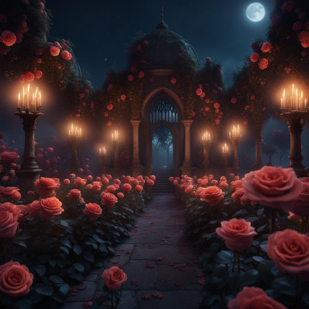 Glowing Roses in a Night Garden
