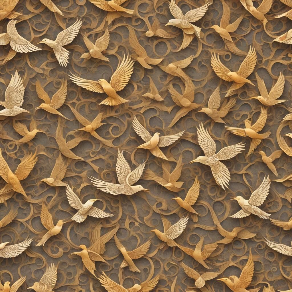 Abstract Fractal Birds in Islamic Art Style