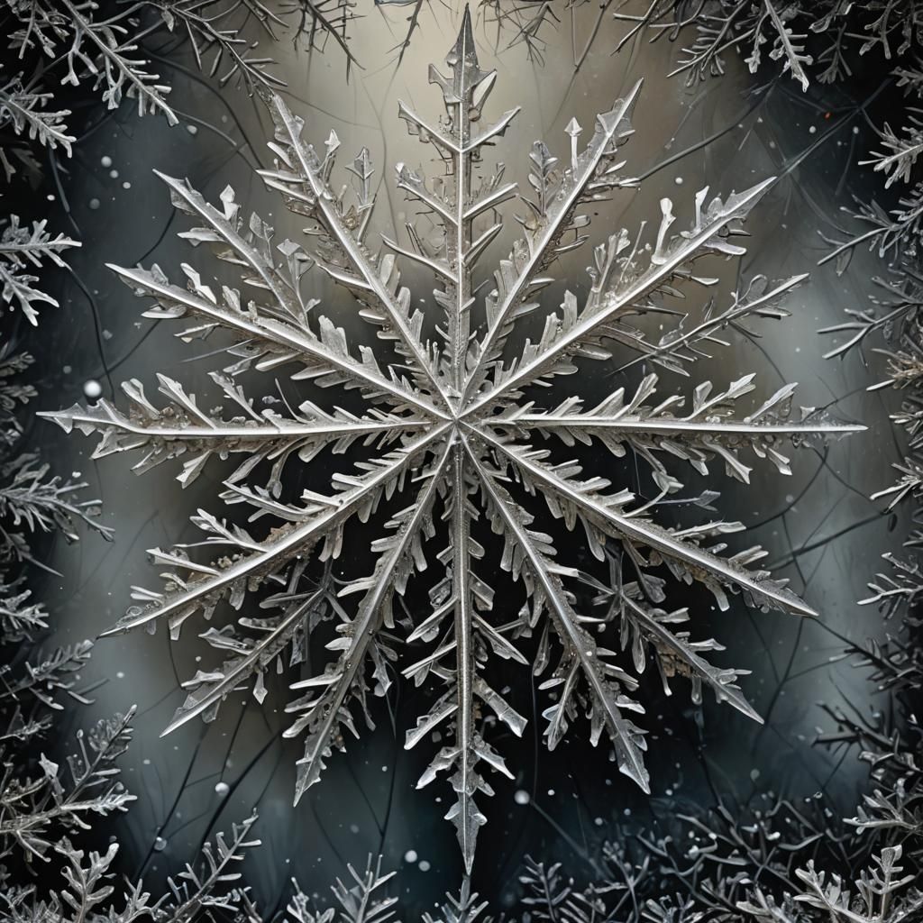 Detailed Macro Snowflake Art in Hyperrealism Style