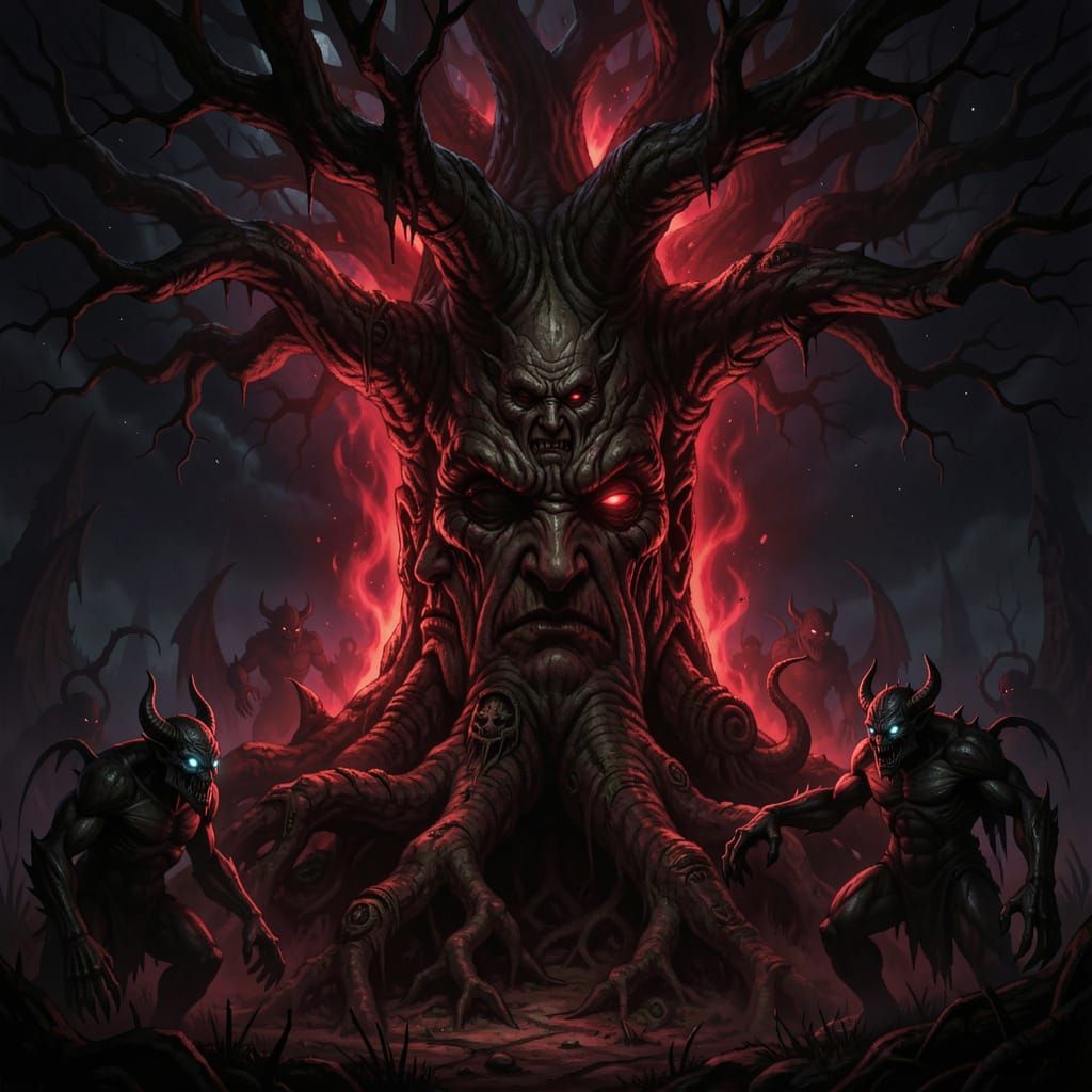 Ancient Tree of Dark Power in Crimson Glow
