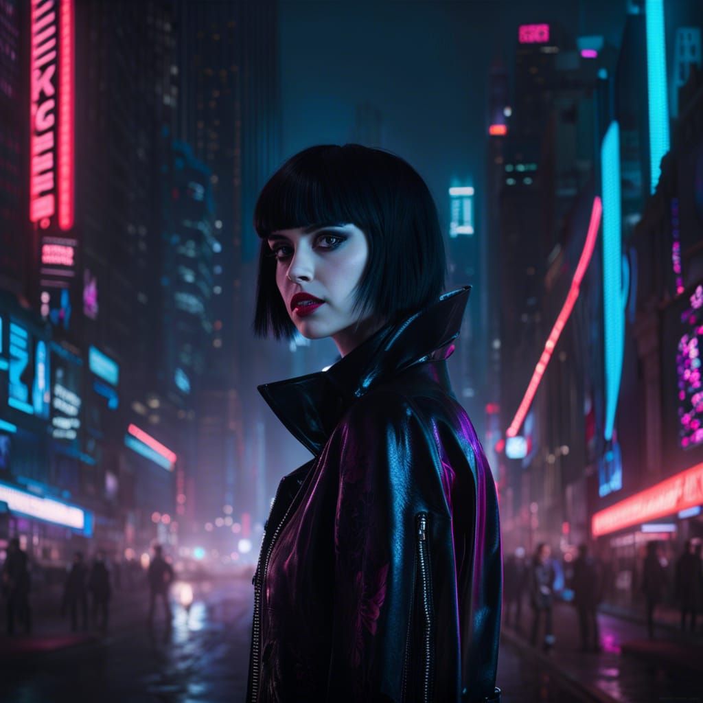 Cyberpunk Female Figure in Futuristic Cityscape