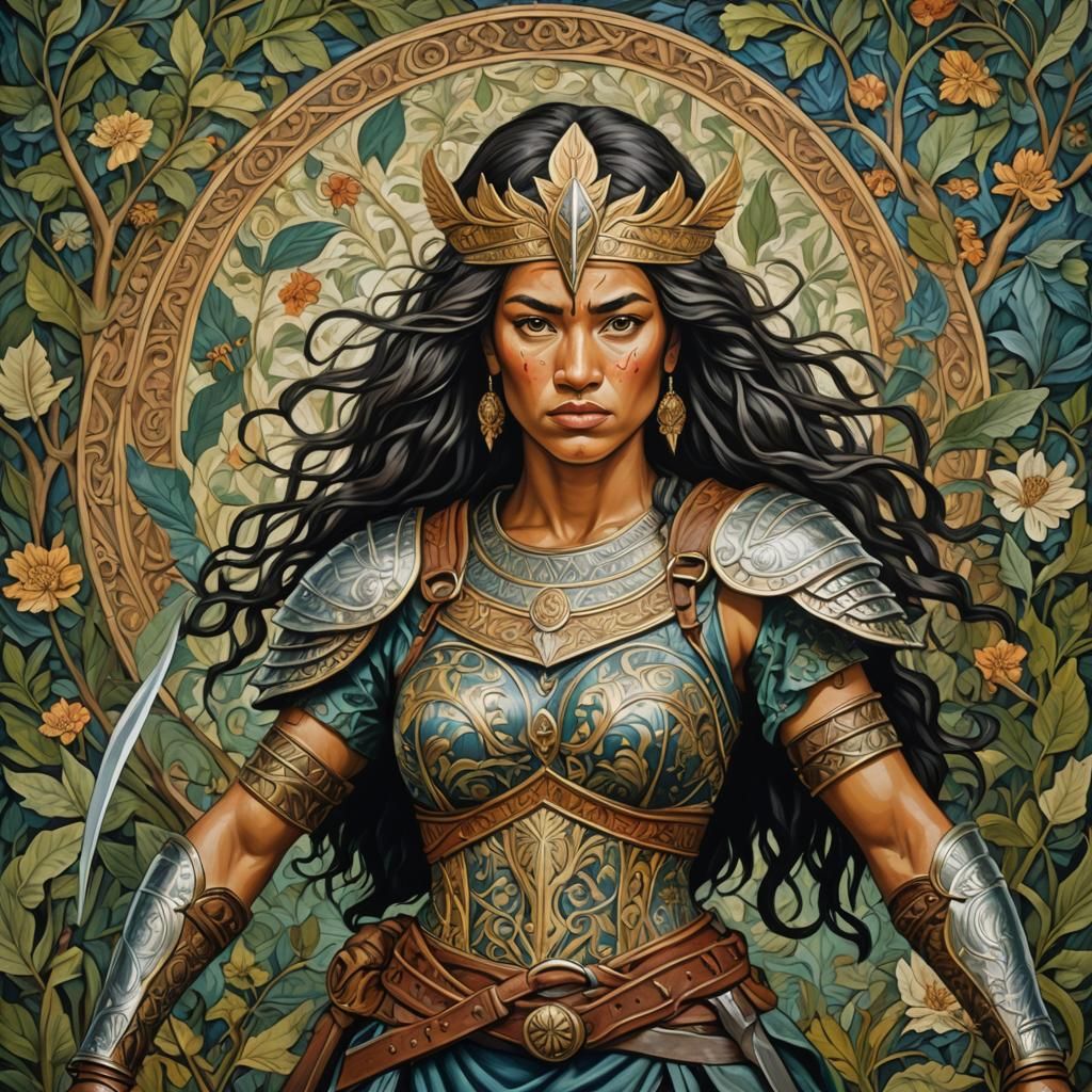 Amazon Warrior Woman in William Morris Style