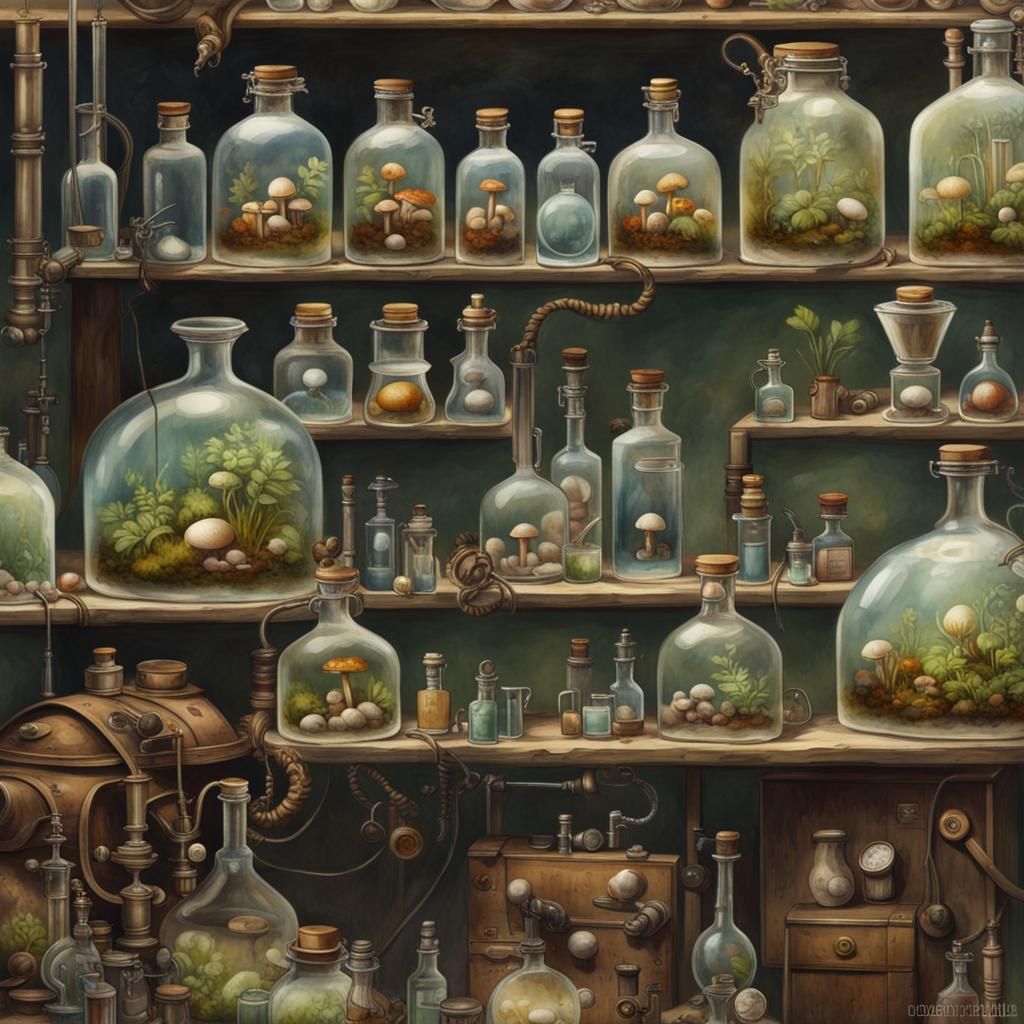 Steampunk Science Lab Watercolor Diorama