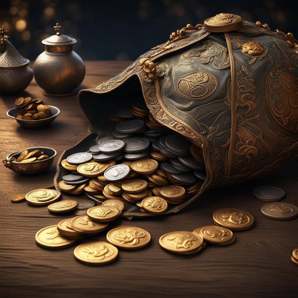Medieval Money Bag with Coins: Fantasy Concept Art