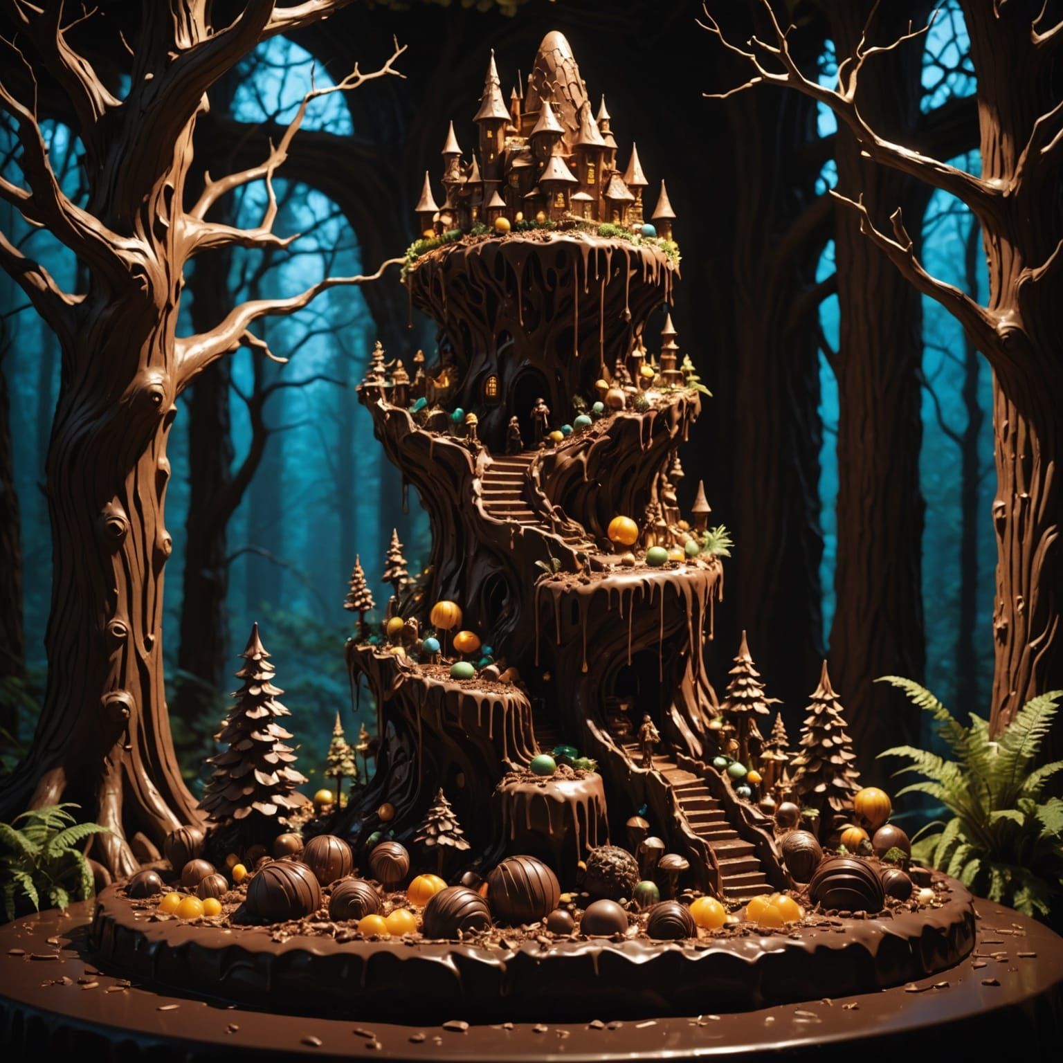 Melting Chocolate Sculpture in a Fantasy Landscape
