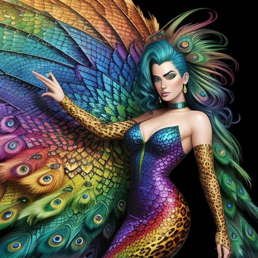 Rainbow Dragon Woman in Comic Book Style