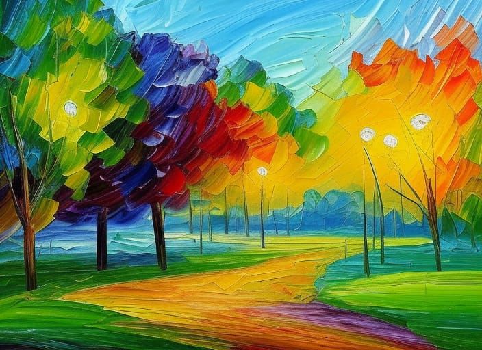 Green Landscape in Expressionist Neo-Impressionism Style