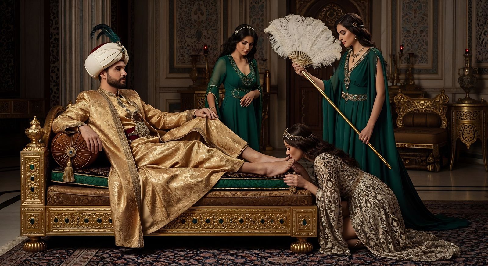 Ottoman Sultan Lounging in Harem, Professional Photography