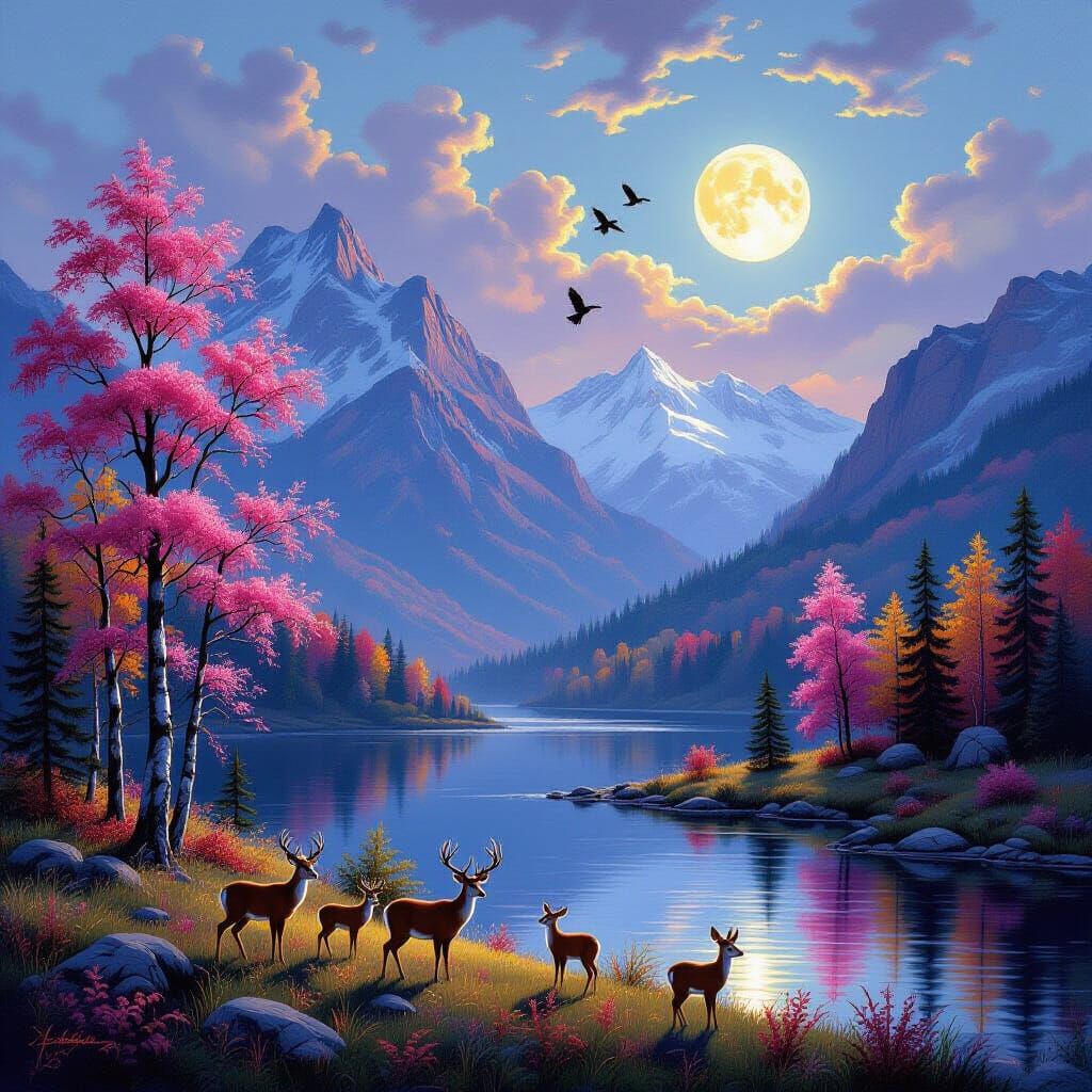 Majestic Fall Mountain Landscape Oil Painting