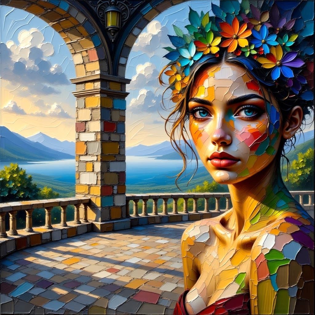 Vibrant Gypsy Girl Oil Painting with Dazzling Eyes in Impres...