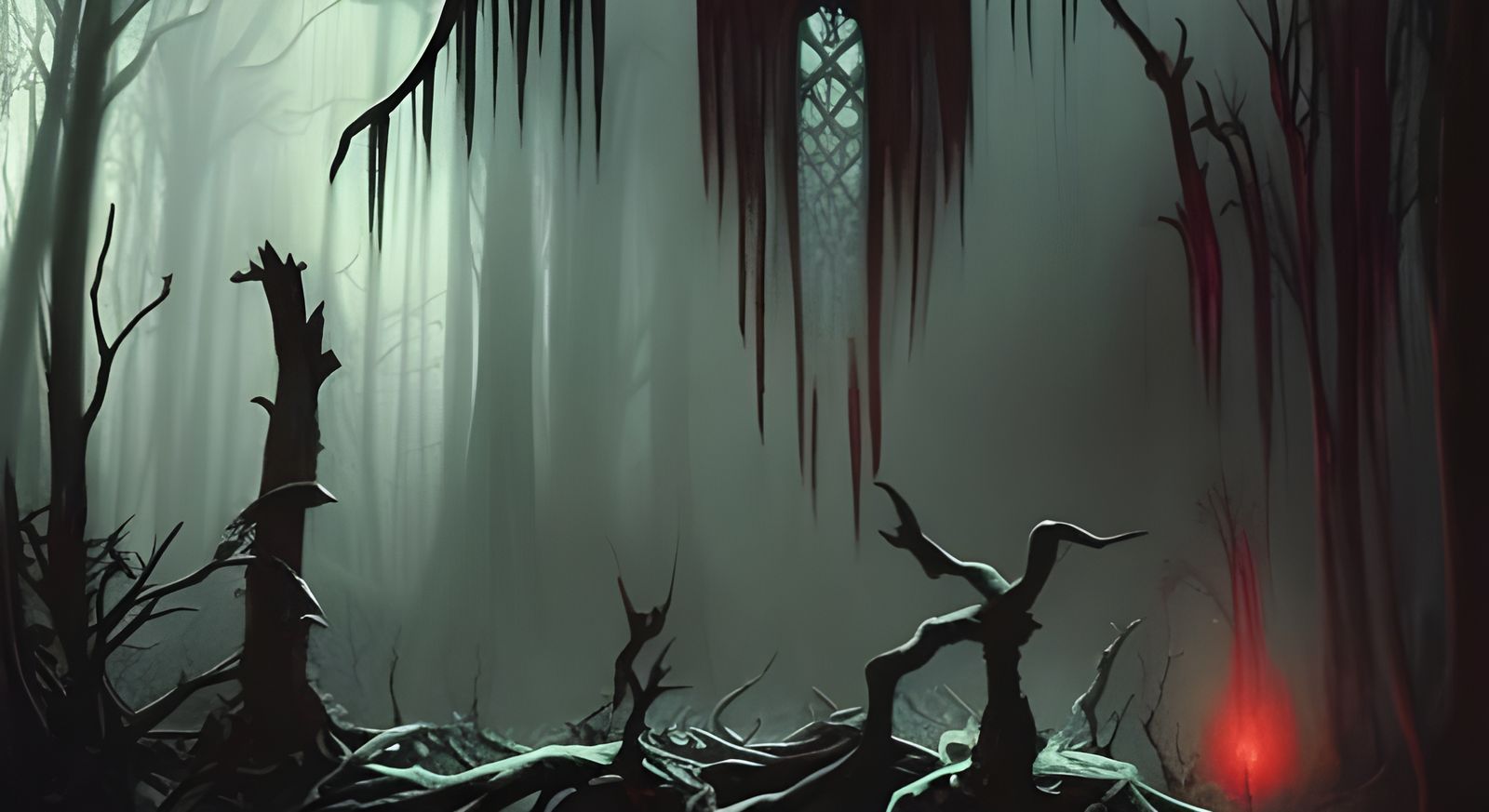 Lanky Cryptid in Dark Forest: Horror Art