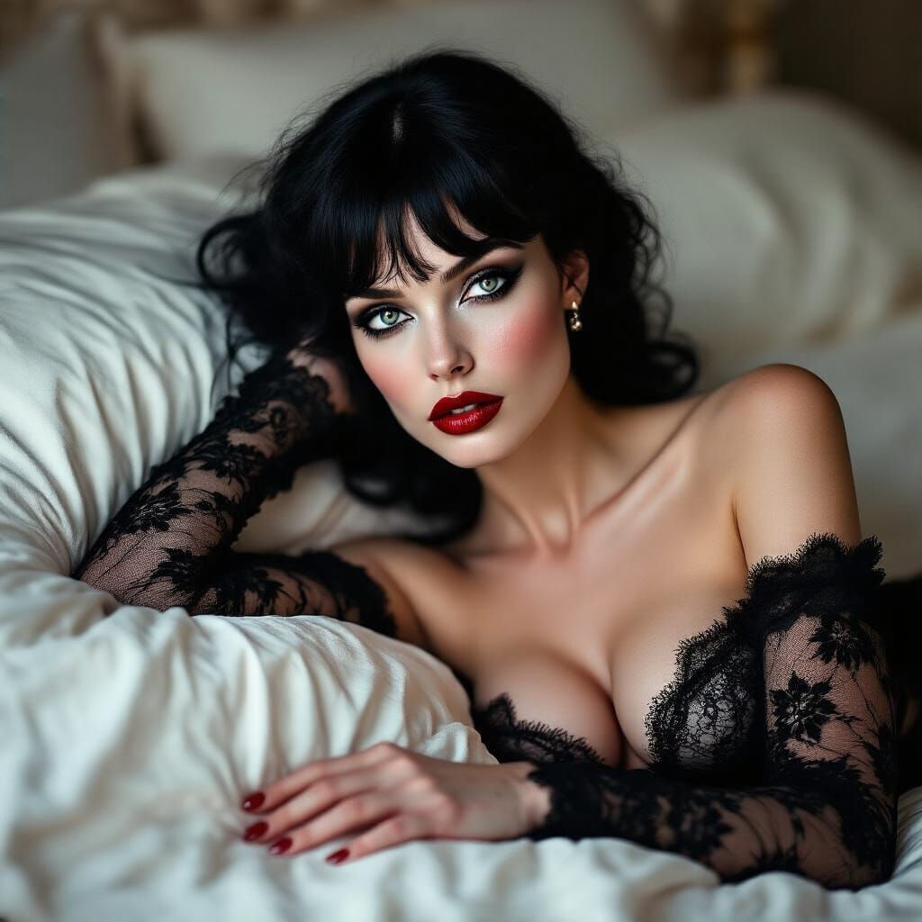 Elegant Woman in Lace Lingerie: A Hyperrealistic Portrait