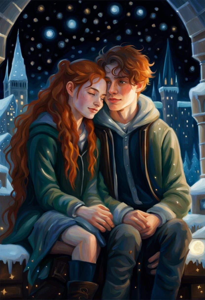 Hogwarts Students' Winter Date Under Starry Sky