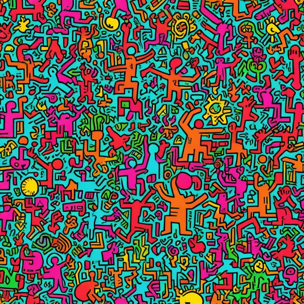 Aztec Pop Art Mosaic in Keith Haring Style