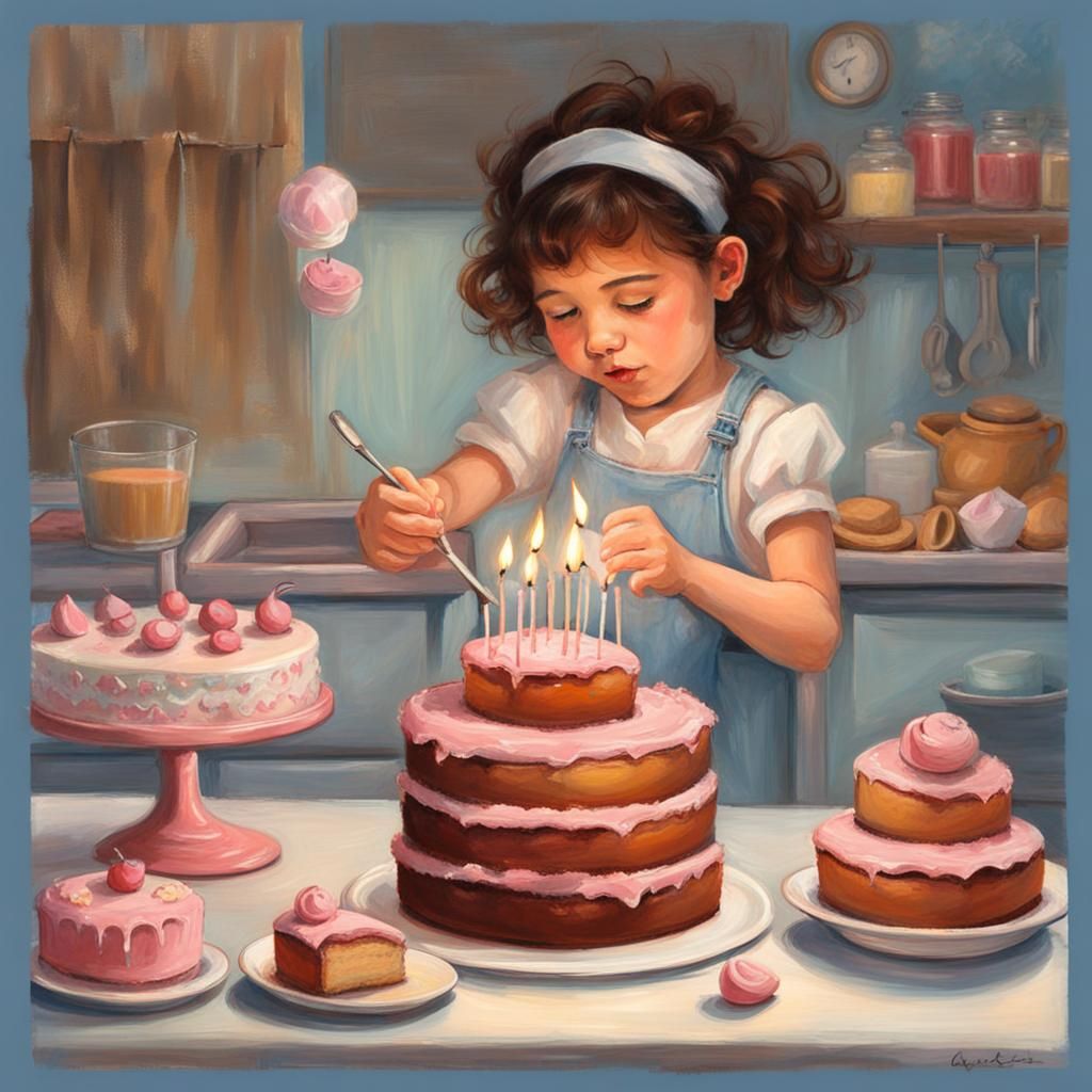 Acrylic Art: Little Girl Sings Baking Nursery Rhyme