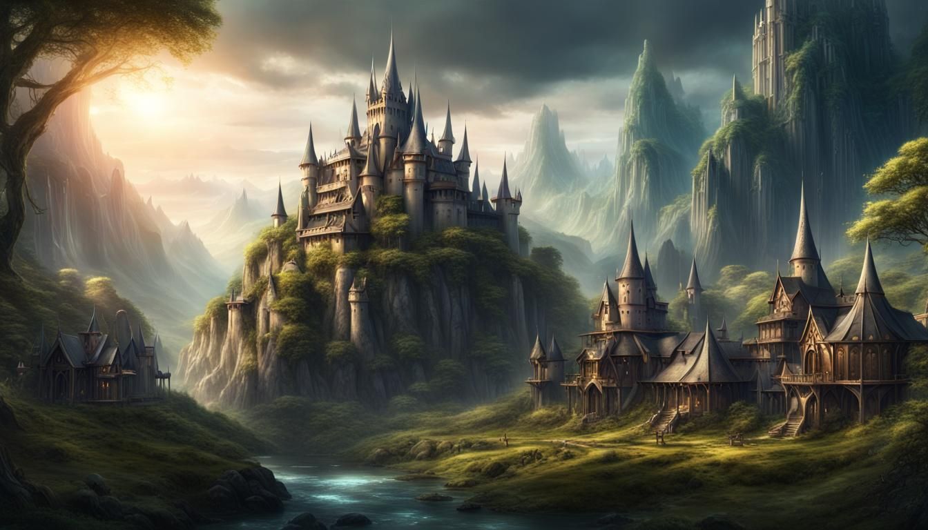 Epic Elven Village with Castle: Digital Matte Painting