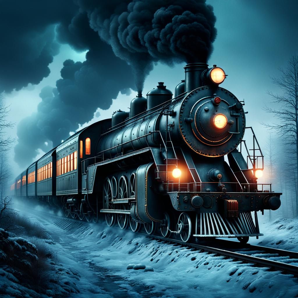 Soviet Steampunk Train to War in Fog