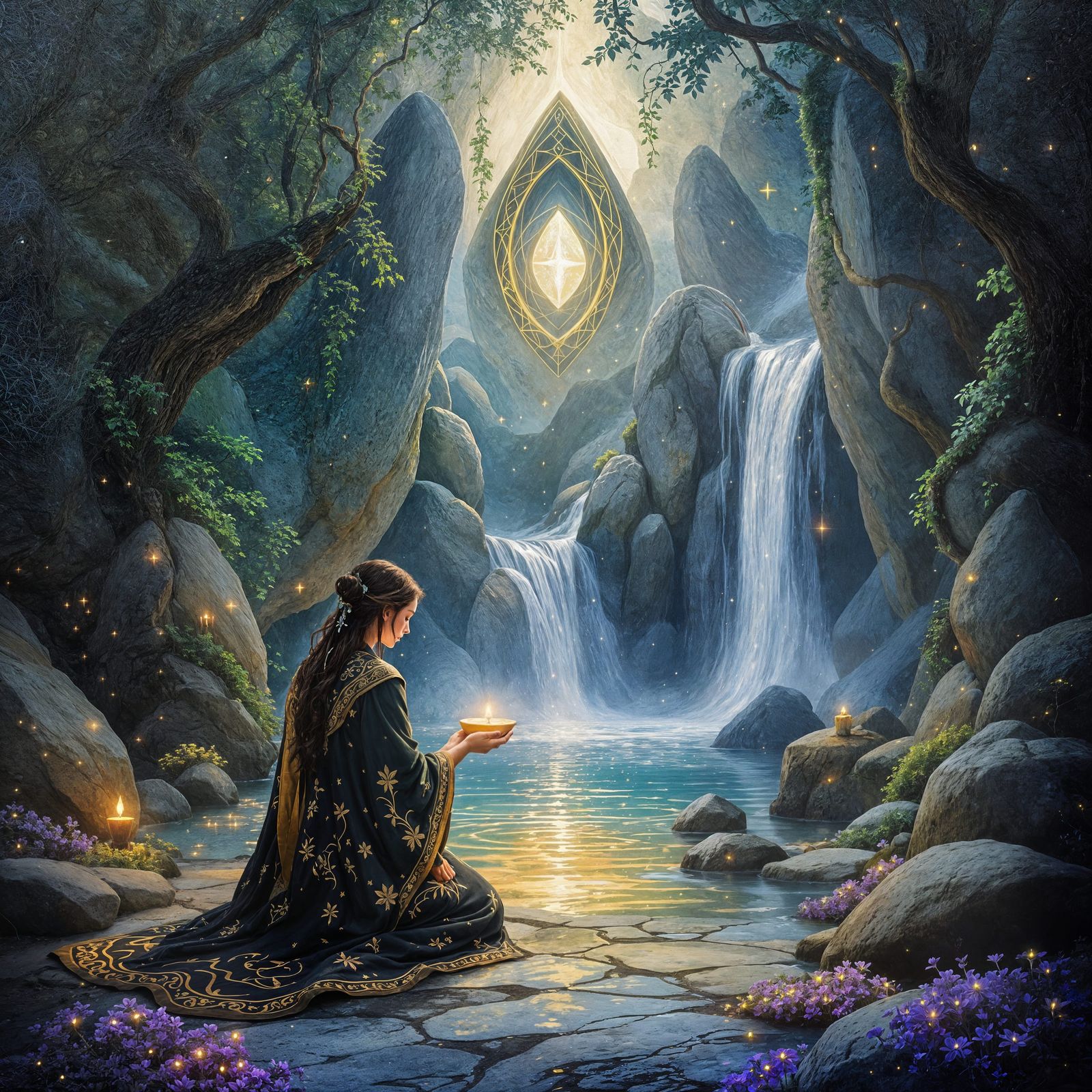 Spiritual Pilgrim in Timeless Forest Sanctuary