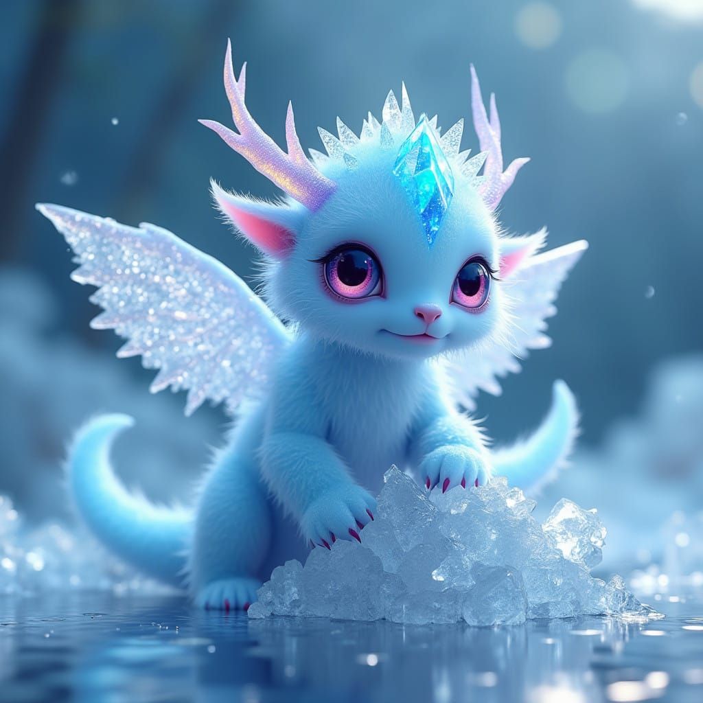 Mystical Ice Monster Perched in a Frozen Wonderland