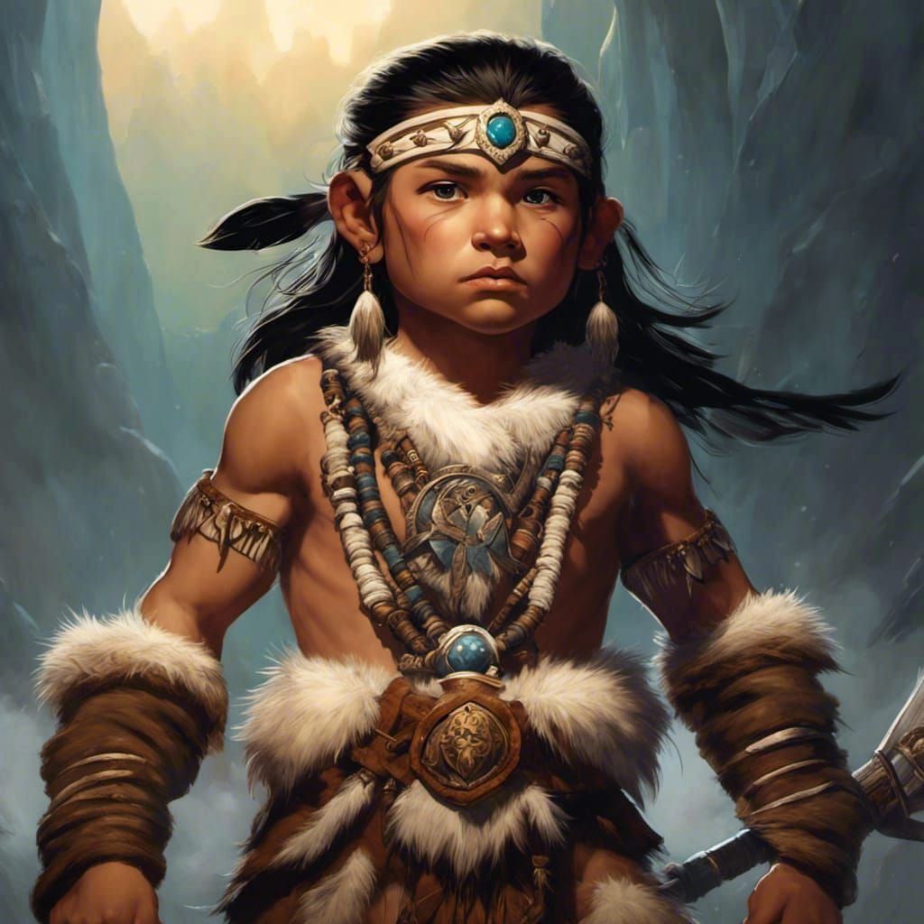 Native American Halfling in Frazetta Style