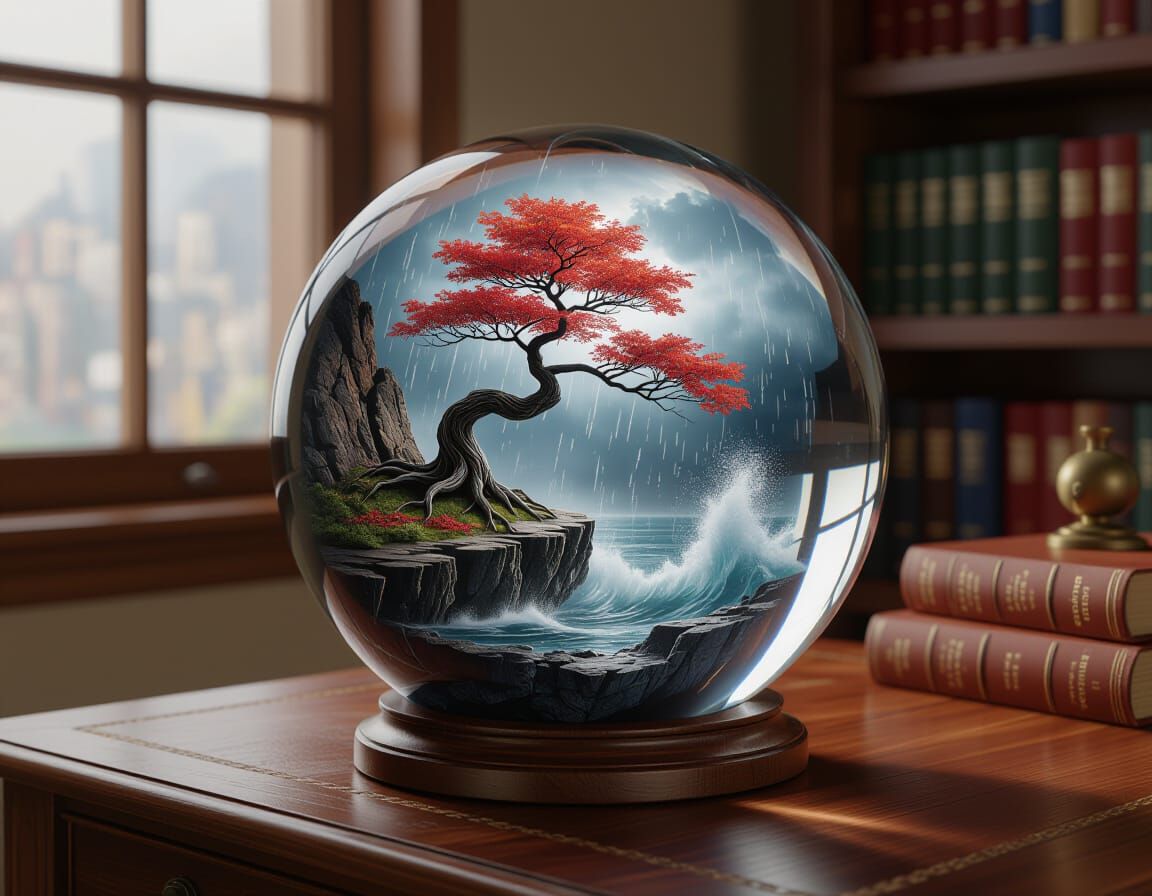 Crystal Ball With Miniature World: Serenity and Chaos