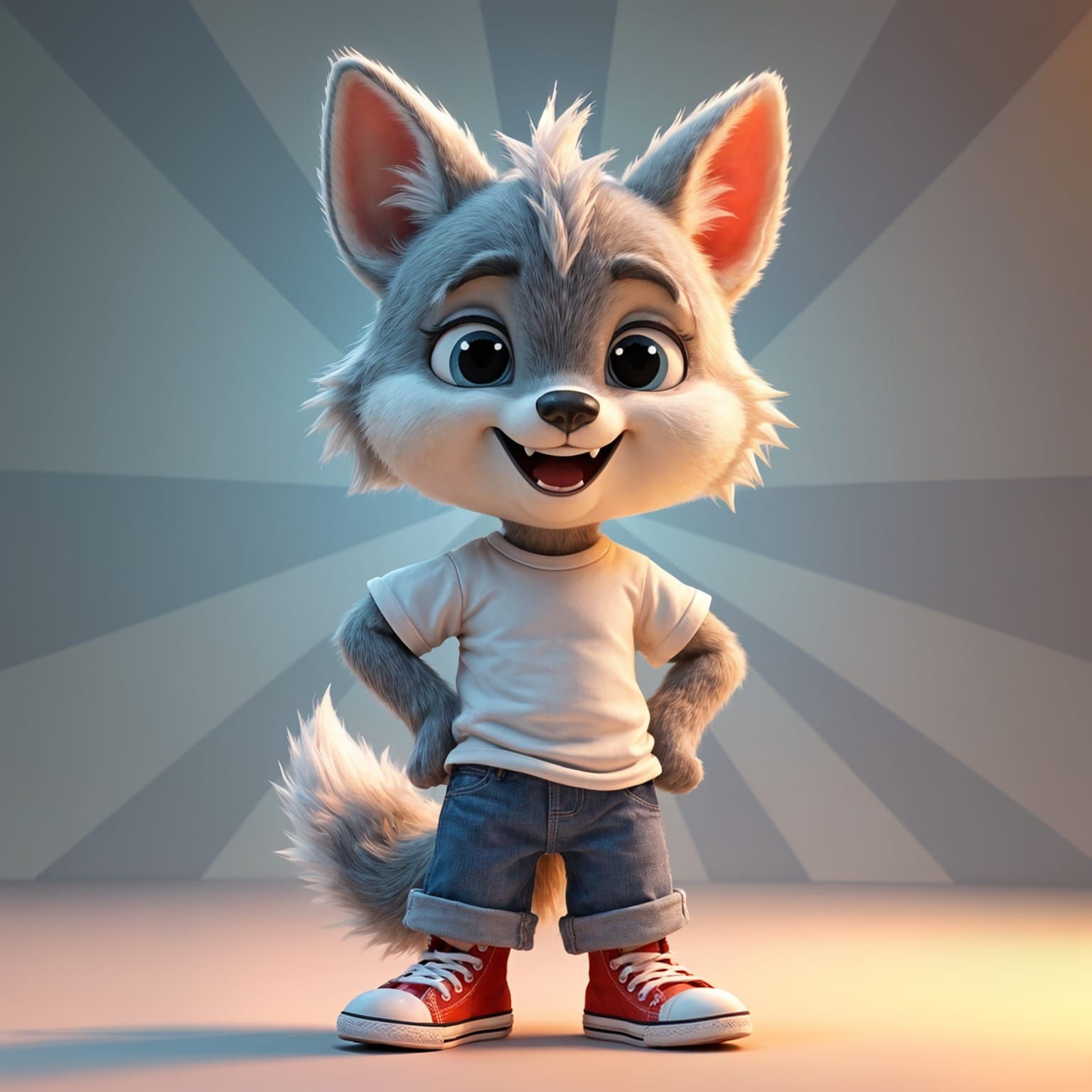 Cute 3D Baby Wolf Mascot in Pixar Style
