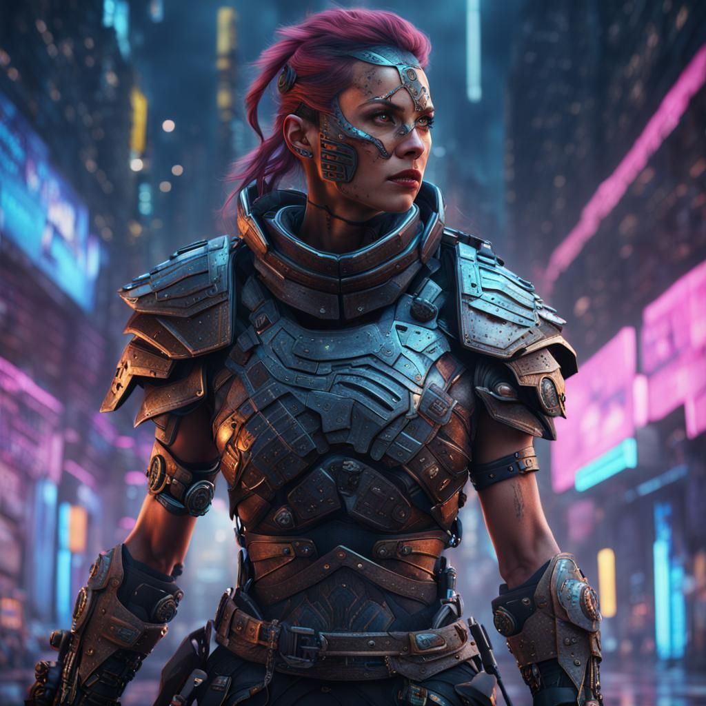 Cyberpunk Gladiator Woman in Detailed Matte Painting