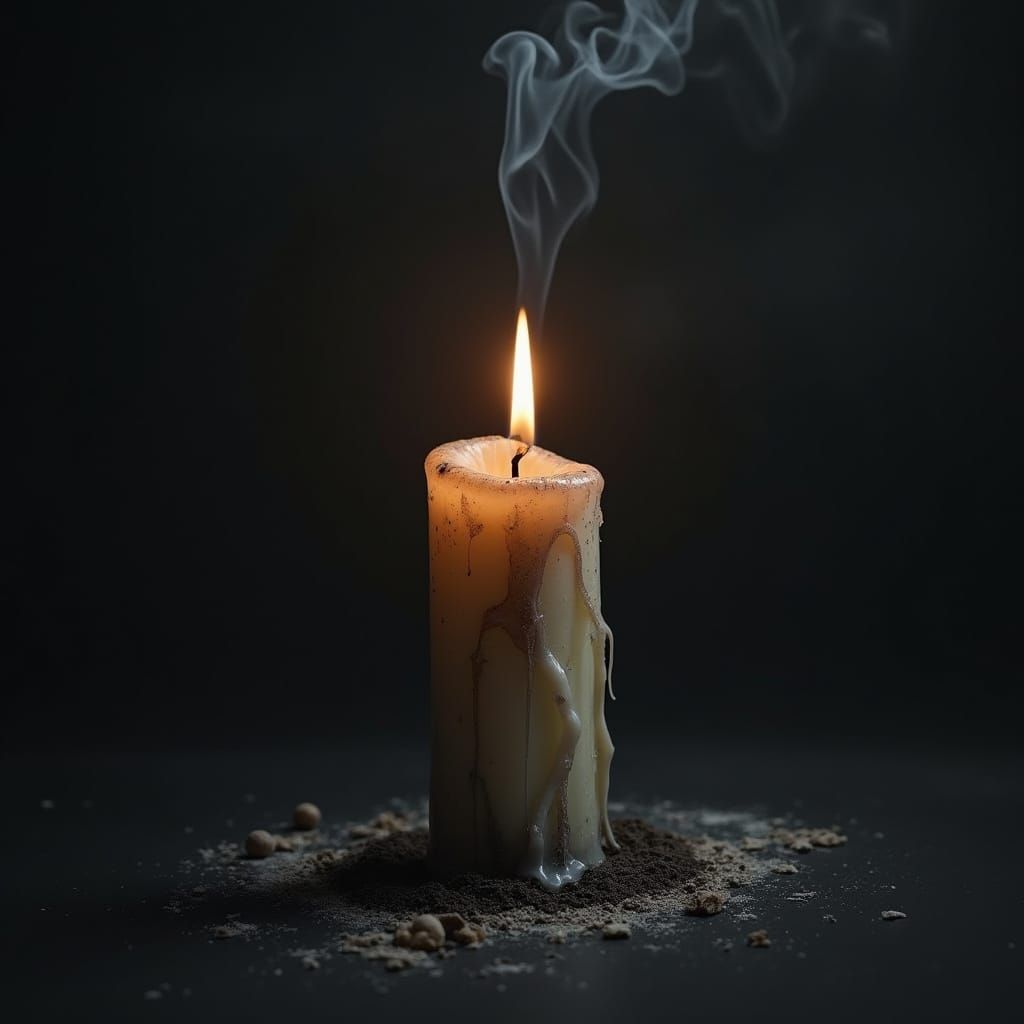 Extinguished Candle with Black Smoke in Gothic Style