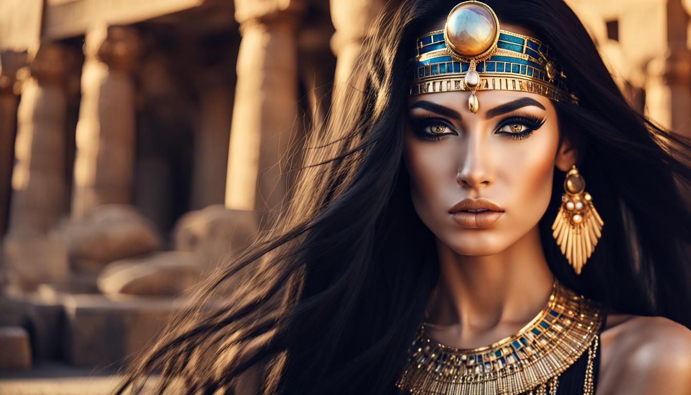 Egyptian Princess With Flowing Hair and Amber Eyes