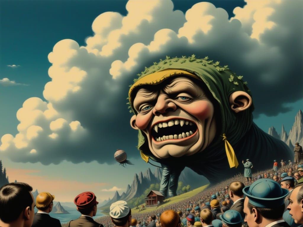 Grumpy Sky Face Yelling in Dramatic Digital Painting