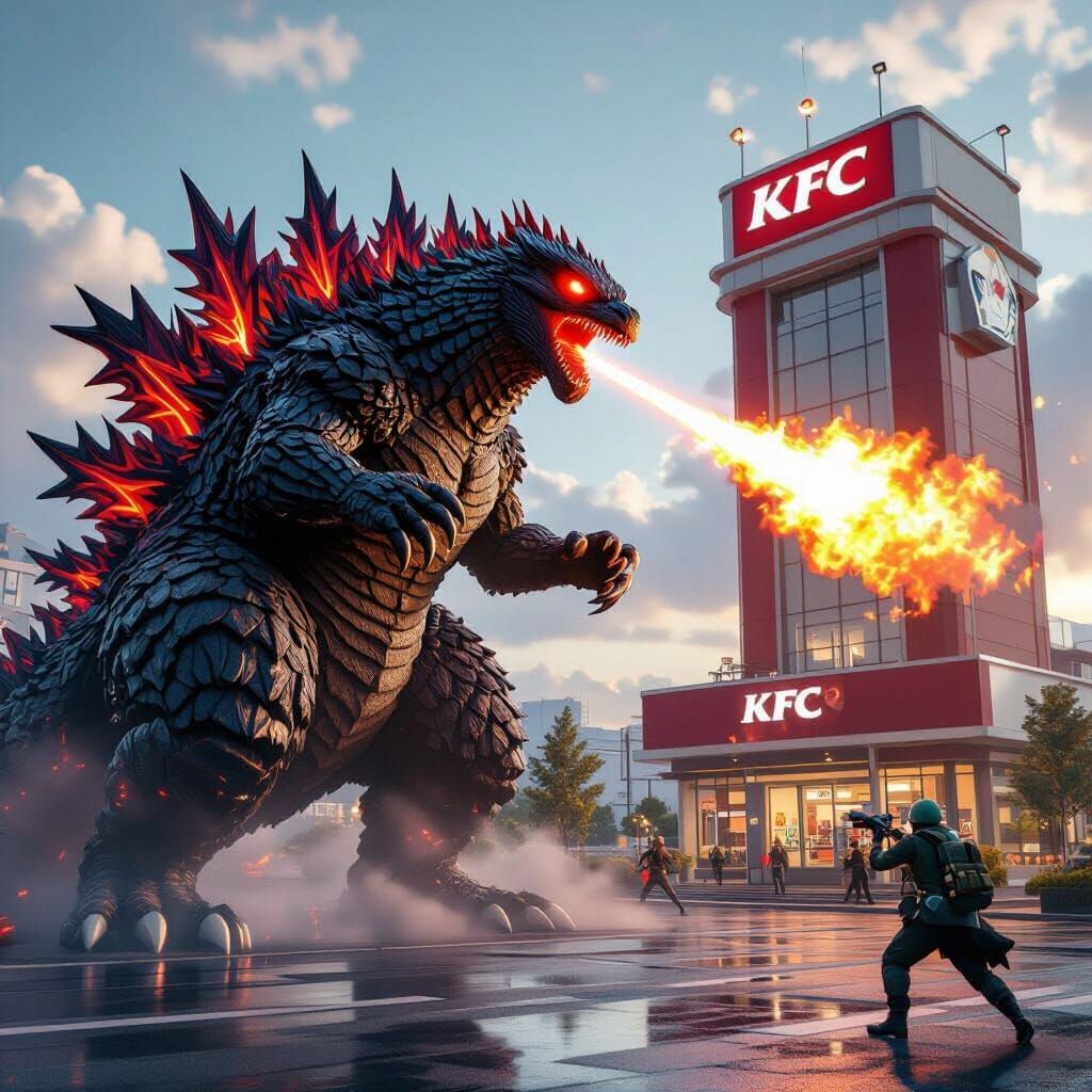 Giant Chicken Monster Battles KFC in Epic 3D Anime Style
