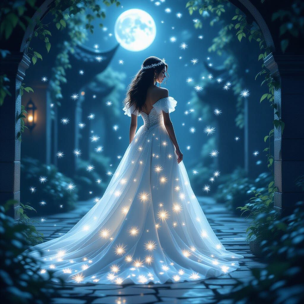 Ethereal Princess in Dandelion Gown, Digital Art