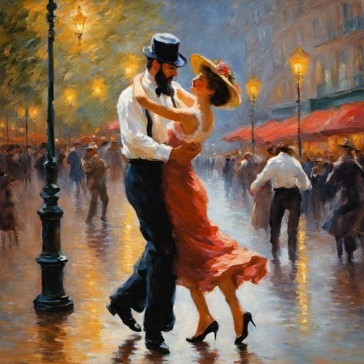 Couple Dancing in Street, Impressionist Style