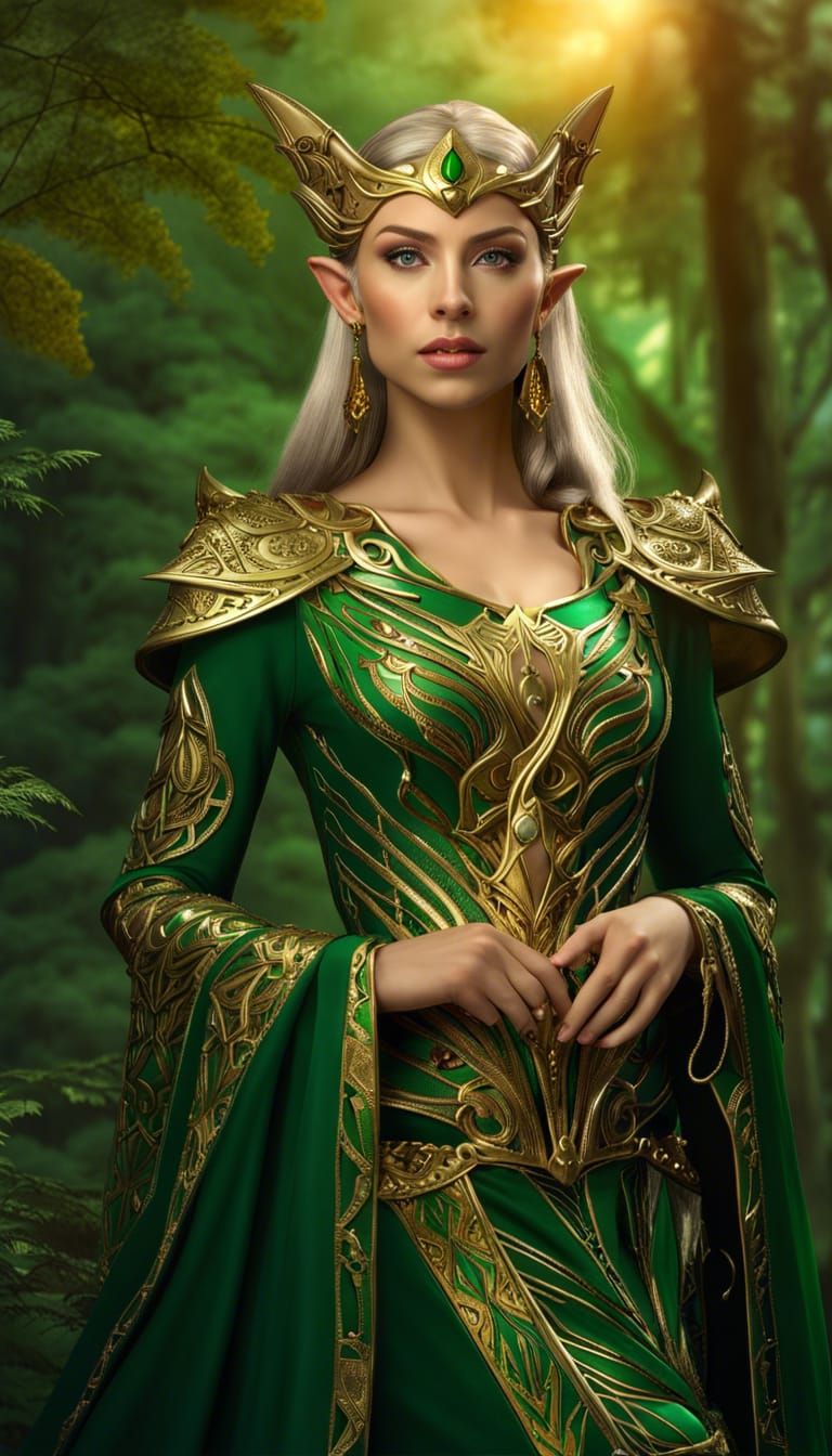 Elven Sorceress in Forest: Hyperrealistic Fantasycore