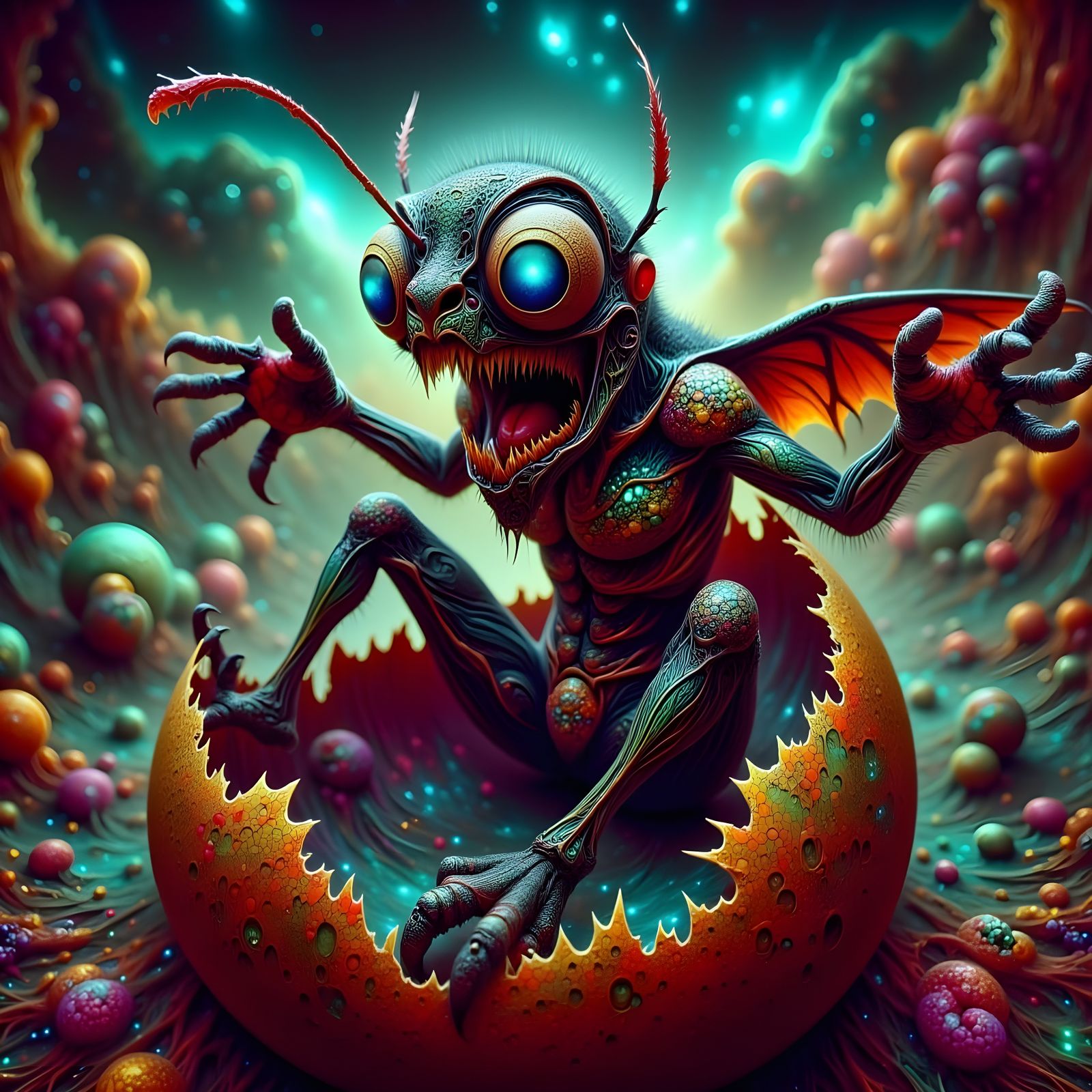 Fabric Ant in High Heels with Cosmic Tattoos