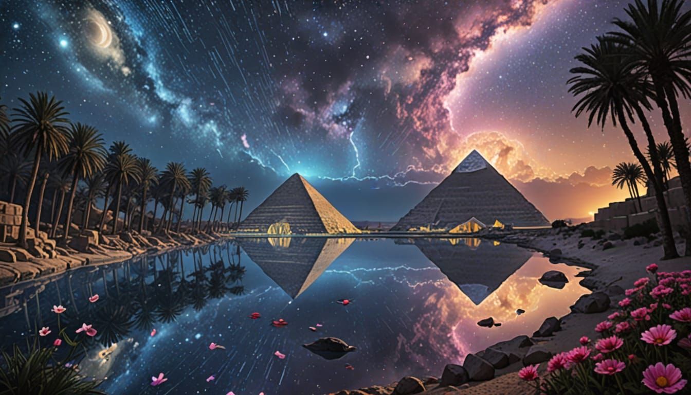 Ethereal Temple Oasis in Surreal Landscape