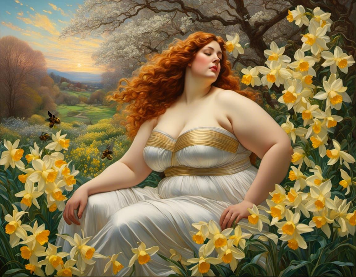 Spring Garden Portrait in Pre-Raphaelite Style