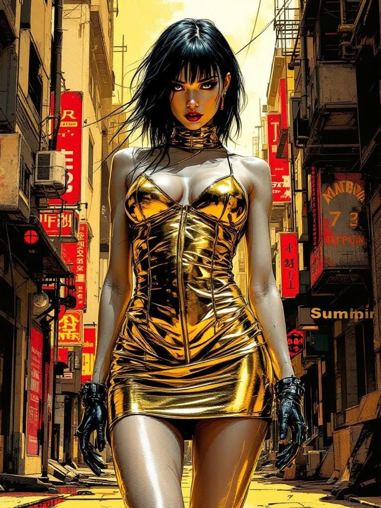 Cyberpunk Pin-Up in Style of Otomo, Sorayama, Obata