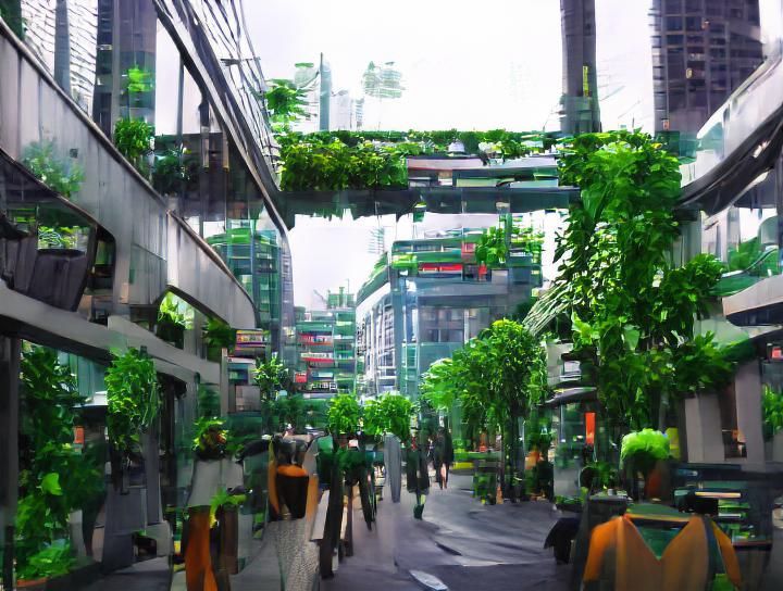Verdant Cyberpunk City Street of the Future