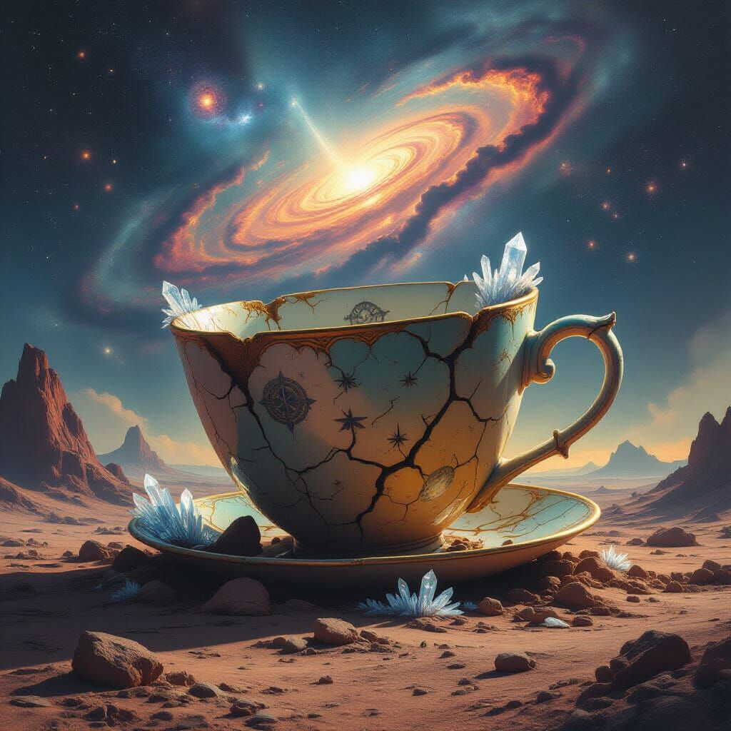 Giant Ancient Teacup in Alien Wasteland Sky