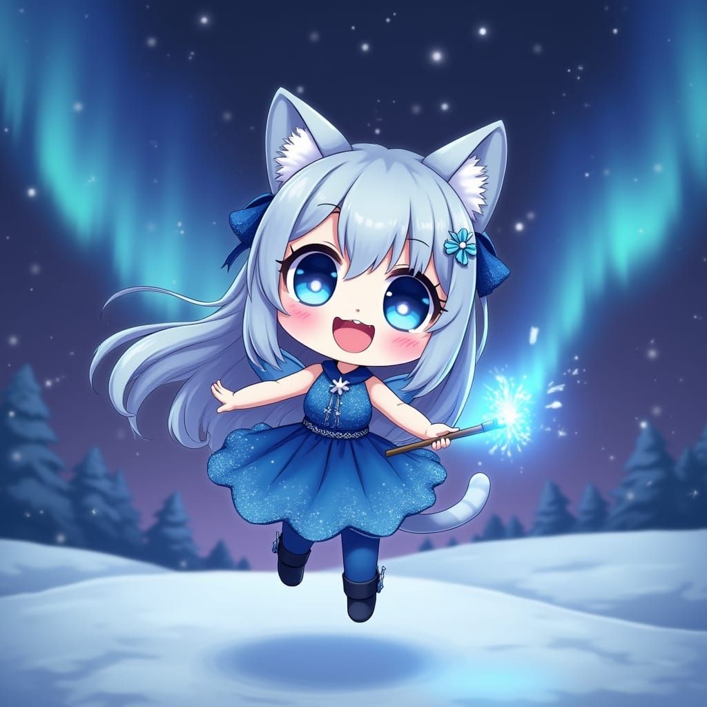 Adorable Ice Fairy Soars Above a Snowy Landscape in Whimsica...