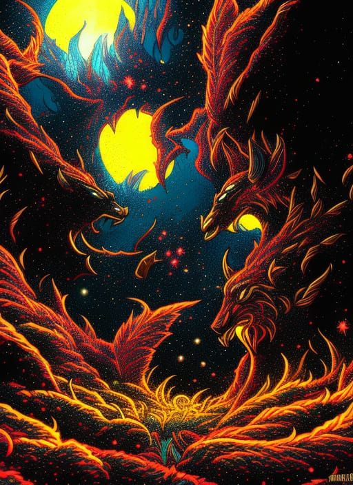 Wolf Elemental Digital Artwork in Amber and Flame