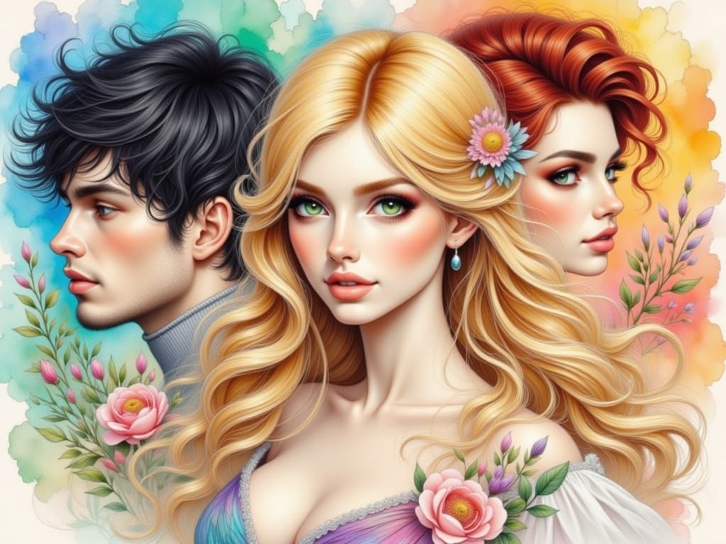 Diverse Love: Woman, Man, and Woman Under Rainbow